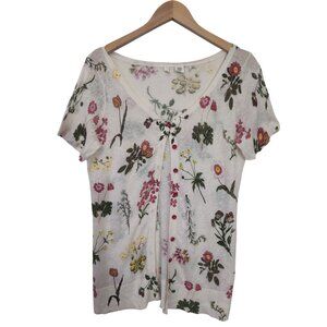 Moth Cardigan Womens L Floral Linen Blend Repurposed Lightweight Casual Feminine